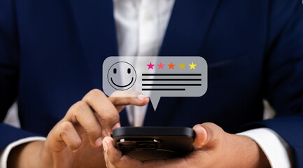 Online customer satisfaction survey feedback and ratings for business success, business people use...