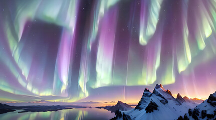 Natural landscape in winter and brilliant aurora in the sky