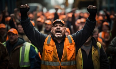 Stand for Rights: Construction Workers on Strike. Generative ai - obrazy, fototapety, plakaty