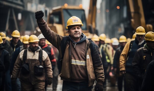 Stand for Rights: Construction Workers on Strike. Generative ai