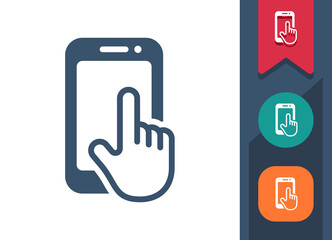 Smartphone Icon. Mobile Phone, Telephone, Finger, Hand, Touch, Touchscreen