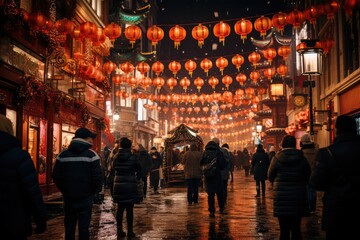 Night street scene with typical Chinese decoration. generated by ai
