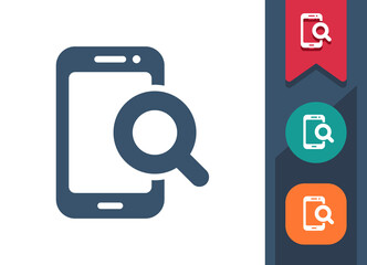 Smartphone Icon. Mobile Phone, Telephone, Magnifier, Magnifying Glass, Search, Find, Inspect