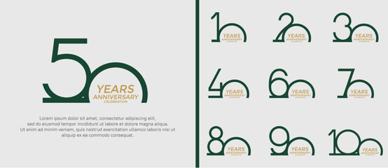 set of anniversary logo green color on white background for celebration moment - obrazy, fototapety, plakaty