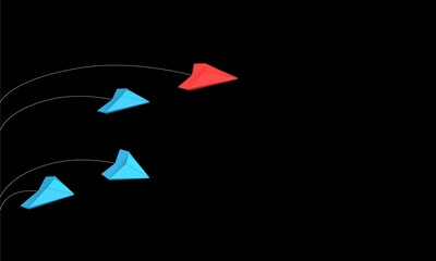 paper plane wing aircraft fly airport red blue color copy space symbol decoration business strategy plan commercial idea different challenge origami leadership success start teamwork vision icon group
