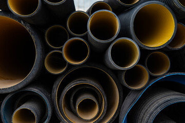 PVC pipes for water supply at a construction site, close-up