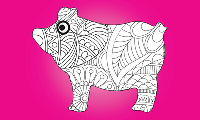 Drawing zentangle pig for coloring book for adult or other decorations