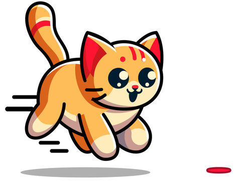 Cat chasing a laser dot cartoon style vector illustration, cat chasing an object stock vector image
