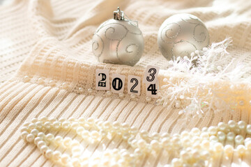 Close up shot of new year decorations. New year changing numbers,. Holiday