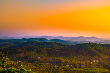 Beautiful Sunset Mountain landscape from Perinthalmanna, Kerala, India 