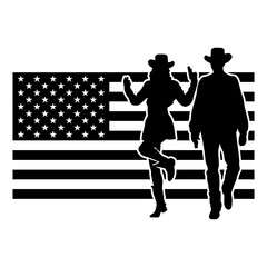 cowboy cowgirl Silhouette in Usa Flag Distressed, American Flag Graphic