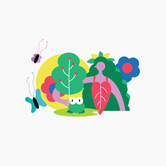 Flat style illustration. Mother nature with animals