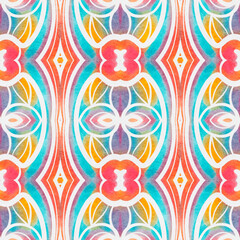 Seamless pattern with stylized ethnic pattern. Hand-drawn illustration.