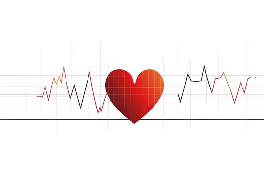 Abstract EKG. Pulse monitor with heart on white background illustration. AI generative.