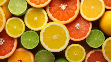A group of sliced citrus fruits - fruit background wallpaper - Powered by Adobe