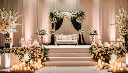 Fototapeta na wymiar Wedding stage with candles and flowers.