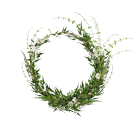Green leaf wreath frame or ring garland of green leaves. Green leaves frame. 