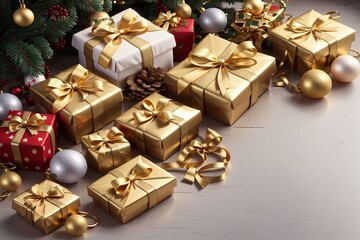 Obraz na płótnie Canvas Christmas tree and gifts box, Generative AI