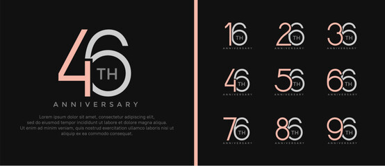 set of anniversary logo pink and gray color on black background for celebration moment