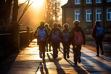 students walk down the street