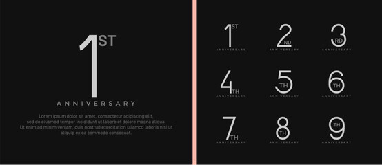 set of anniversary logo pink and gray color on black background for celebration moment - obrazy, fototapety, plakaty