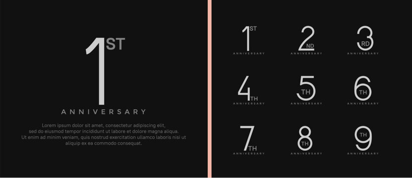 set of anniversary logo pink and gray color on black background for celebration moment