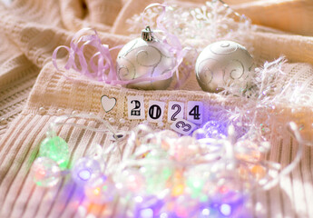 Close up shot of new year decorations. New year changing numbers, Holiday
