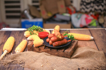 chicken mutton beef kebabs closeup with selective focus and blur