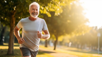 Smiling senior man jogging for his daily exercise routine