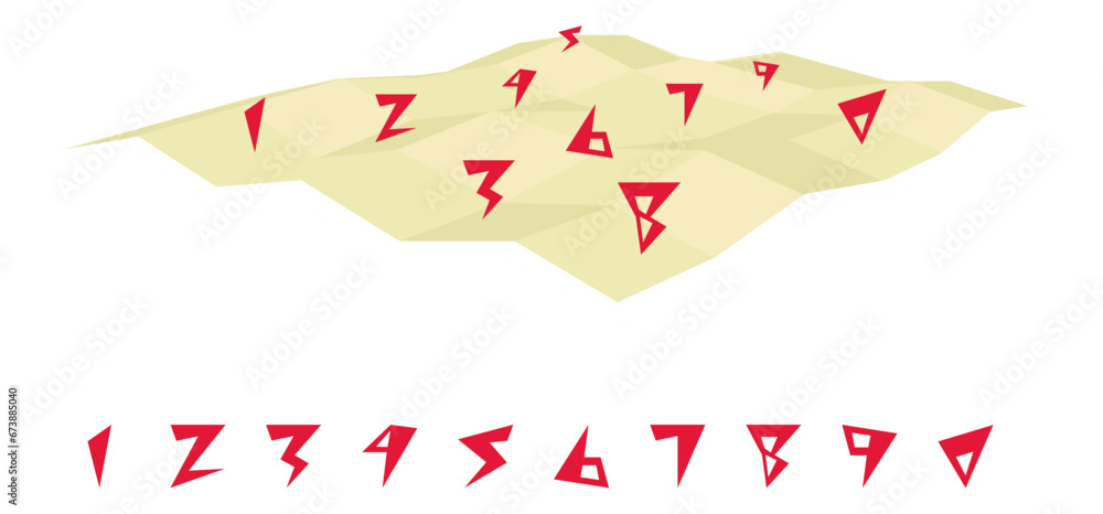Poster gps navigation on a three dimensional flat map set of creative numbers