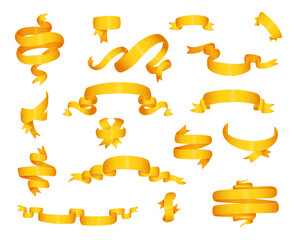 Gold glossy ribbon different yellow color banners set