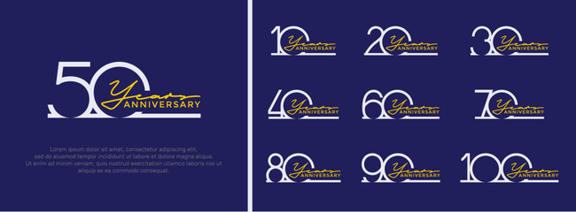 set of anniversary logo silver color on blue background for celebration moment