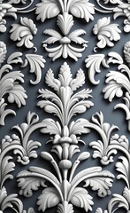 Fototapeta na wymiar Elegant floral damask seamless pattern illustration background. Matelic, victorian and italian 3d interior mural wallpaper, Generative AI