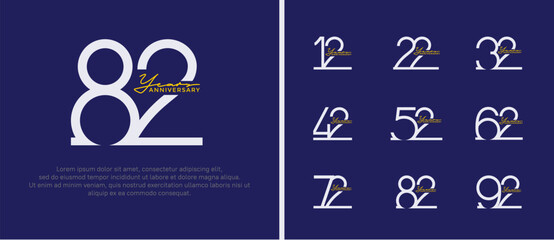 set of anniversary logo silver color on blue background for celebration moment