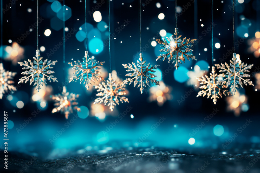 Poster christmas background with snowflakes and bokeh lights. festive decoration. generative ai
