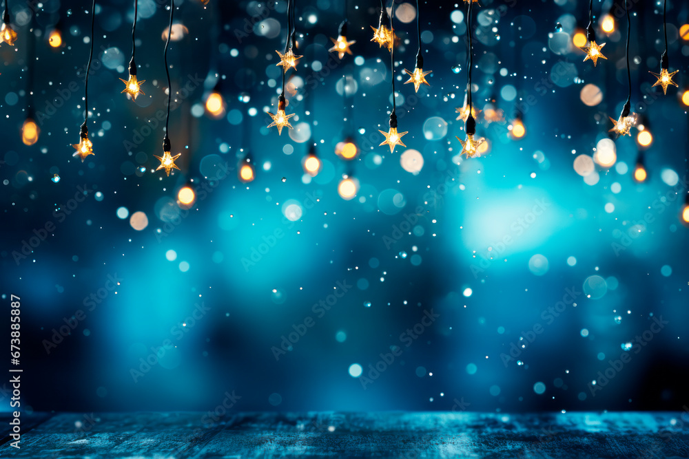 Poster Christmas background with bokeh lights and empty space for your text. Generative AI