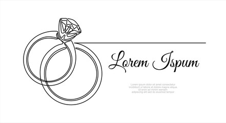 Continuous line drawing. Wedding rings. Black isolated on white background. Hand drawn vector illustration. - obrazy, fototapety, plakaty