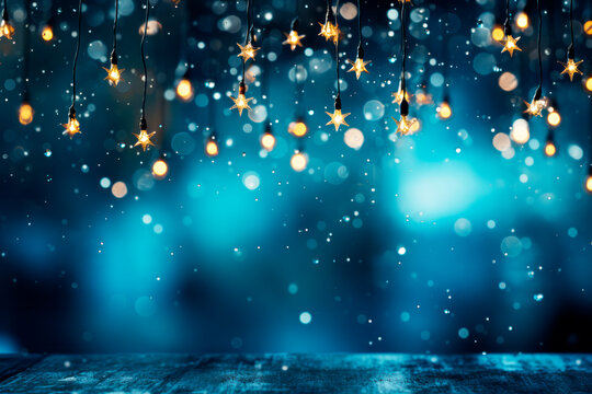 Christmas background with bokeh lights and empty space for your text. Generative AI