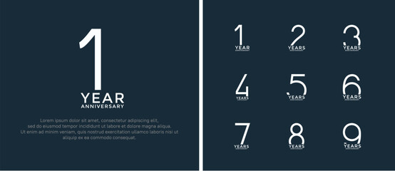 set of anniversary logo orange and white color on dark blue background for celebration moment