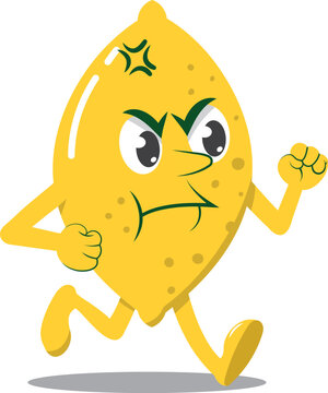 recommend clip art: Limón agrio enojado, ilustración vectorial estilo color plano sin trazado y sin fondo.