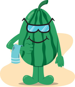 recommend clip art: Sandía en la playa, ilustración vectorial sin fondo color plano sin trazos.