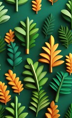 Fototapeta na wymiar Tropical Trees and leaves wallpaper design. 3D illustration, Generative AI