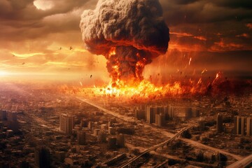 Catastrophic aftermath of a nuclear explosion and its destructive impact on the surroundings. Generative AI