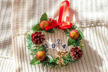 Close up shot of new year decorations. New year changing numbers. Holiday