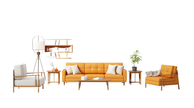 Set of Modern interior furniture on transparent background