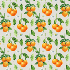 Seamless pattern orange fruits. Botanical watercolor citrus fruit. Artistic design for fashion , fabric, textile