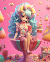 Fototapeta premium Cute girl with lollipop