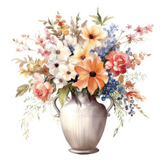 Bouquet of Flowers in vase, winter theme, watercolor, isolate background