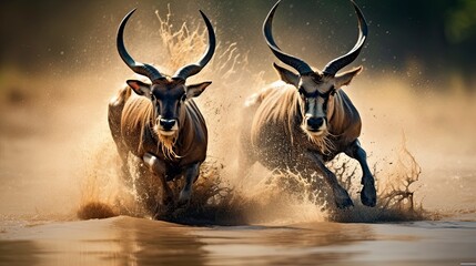 two antelope running - obrazy, fototapety, plakaty