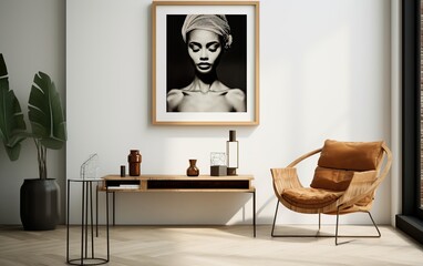 Picture frame with line art by a reading coffee table